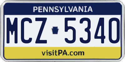 PA license plate MCZ5340