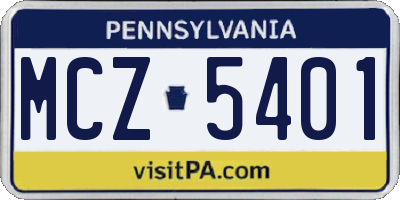 PA license plate MCZ5401