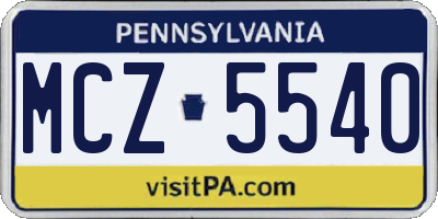 PA license plate MCZ5540