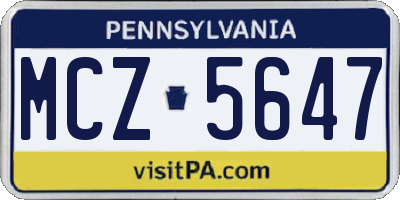 PA license plate MCZ5647