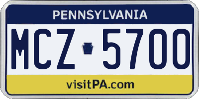 PA license plate MCZ5700