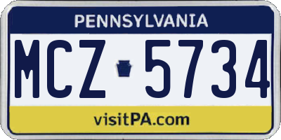 PA license plate MCZ5734