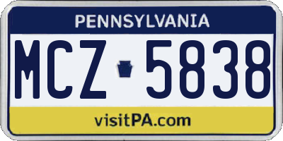 PA license plate MCZ5838