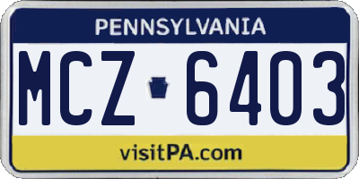 PA license plate MCZ6403
