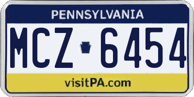 PA license plate MCZ6454