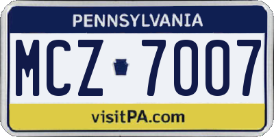 PA license plate MCZ7007