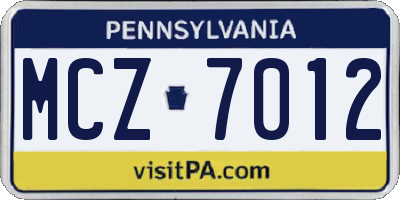 PA license plate MCZ7012