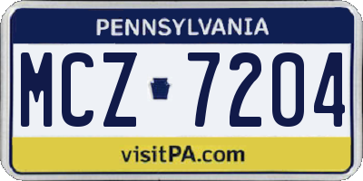 PA license plate MCZ7204