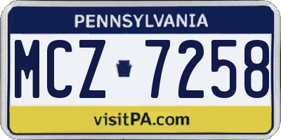 PA license plate MCZ7258