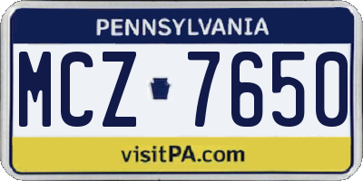 PA license plate MCZ7650
