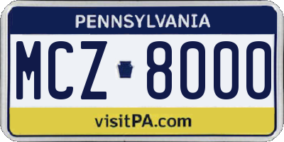 PA license plate MCZ8000