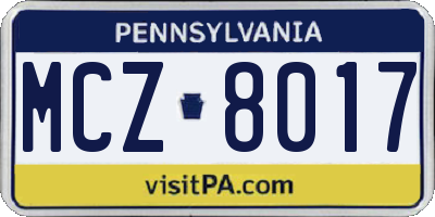 PA license plate MCZ8017
