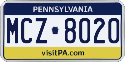 PA license plate MCZ8020