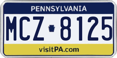 PA license plate MCZ8125