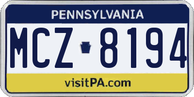 PA license plate MCZ8194