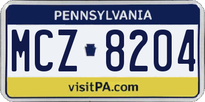 PA license plate MCZ8204