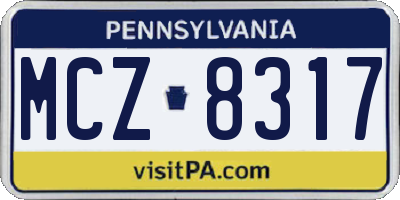 PA license plate MCZ8317