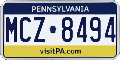 PA license plate MCZ8494