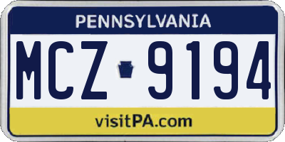 PA license plate MCZ9194