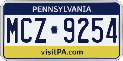 PA license plate MCZ9254