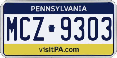 PA license plate MCZ9303