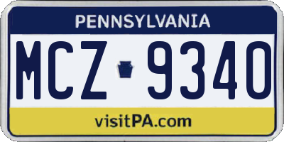 PA license plate MCZ9340