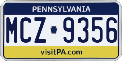 PA license plate MCZ9356