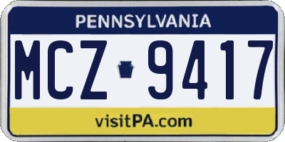 PA license plate MCZ9417