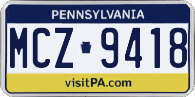 PA license plate MCZ9418
