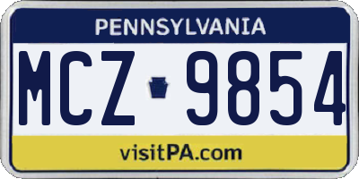 PA license plate MCZ9854