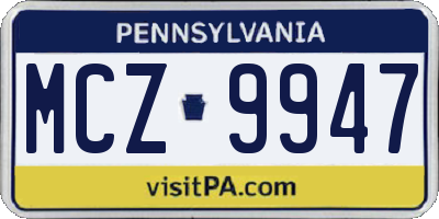 PA license plate MCZ9947