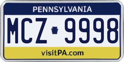 PA license plate MCZ9998