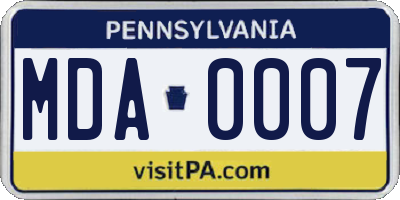 PA license plate MDA0007