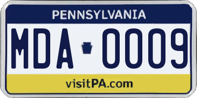 PA license plate MDA0009