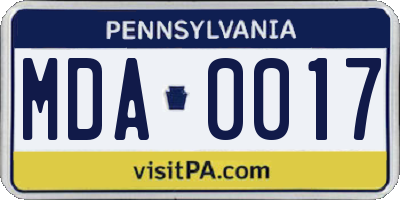 PA license plate MDA0017