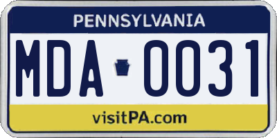 PA license plate MDA0031