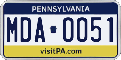 PA license plate MDA0051