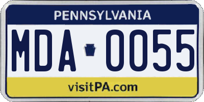 PA license plate MDA0055