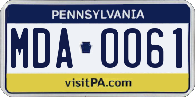 PA license plate MDA0061