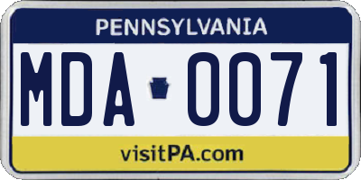 PA license plate MDA0071