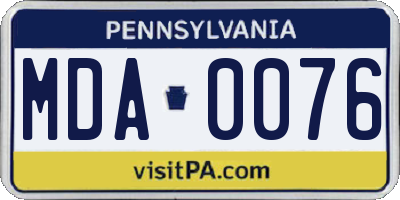 PA license plate MDA0076