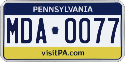 PA license plate MDA0077
