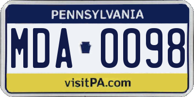 PA license plate MDA0098