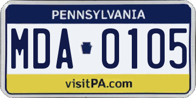 PA license plate MDA0105