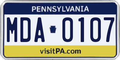 PA license plate MDA0107