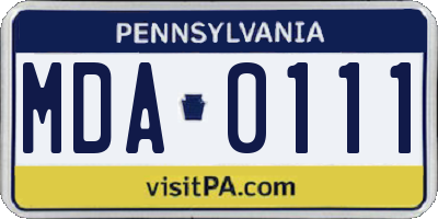 PA license plate MDA0111