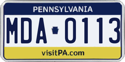 PA license plate MDA0113