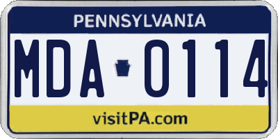 PA license plate MDA0114