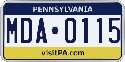 PA license plate MDA0115