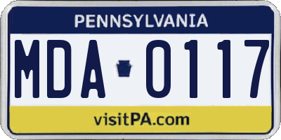 PA license plate MDA0117